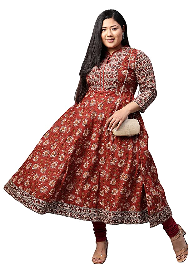 Yash Gallery Women's Cotton Floral Printed Anarkali Kurta